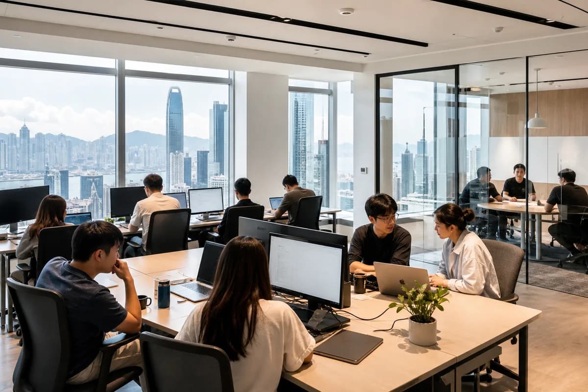 Modern Central, Hong Kong office interior with skyline views