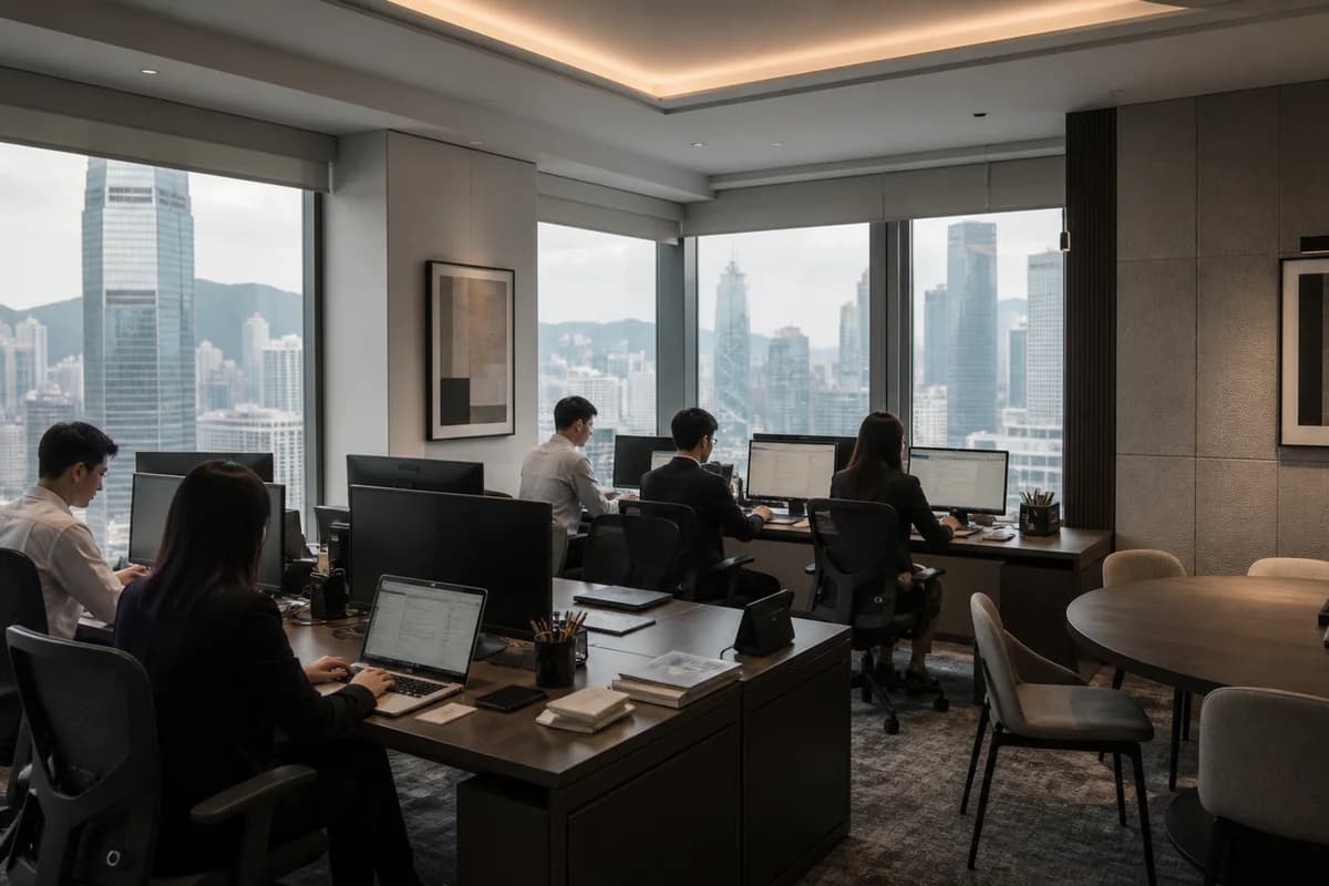 Refined Central private office with views of IFC