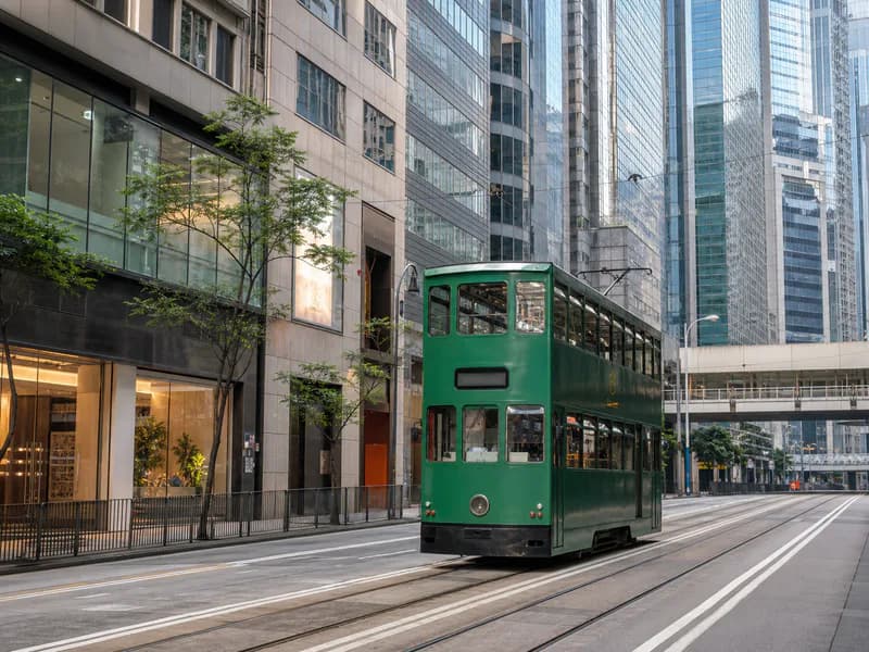 Illustrative Hong Kong tram moving through Causeway Bay