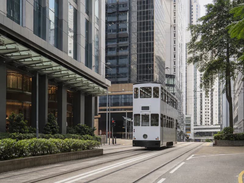 Illustrative Hong Kong tram route through Wan Chai's commercial streets