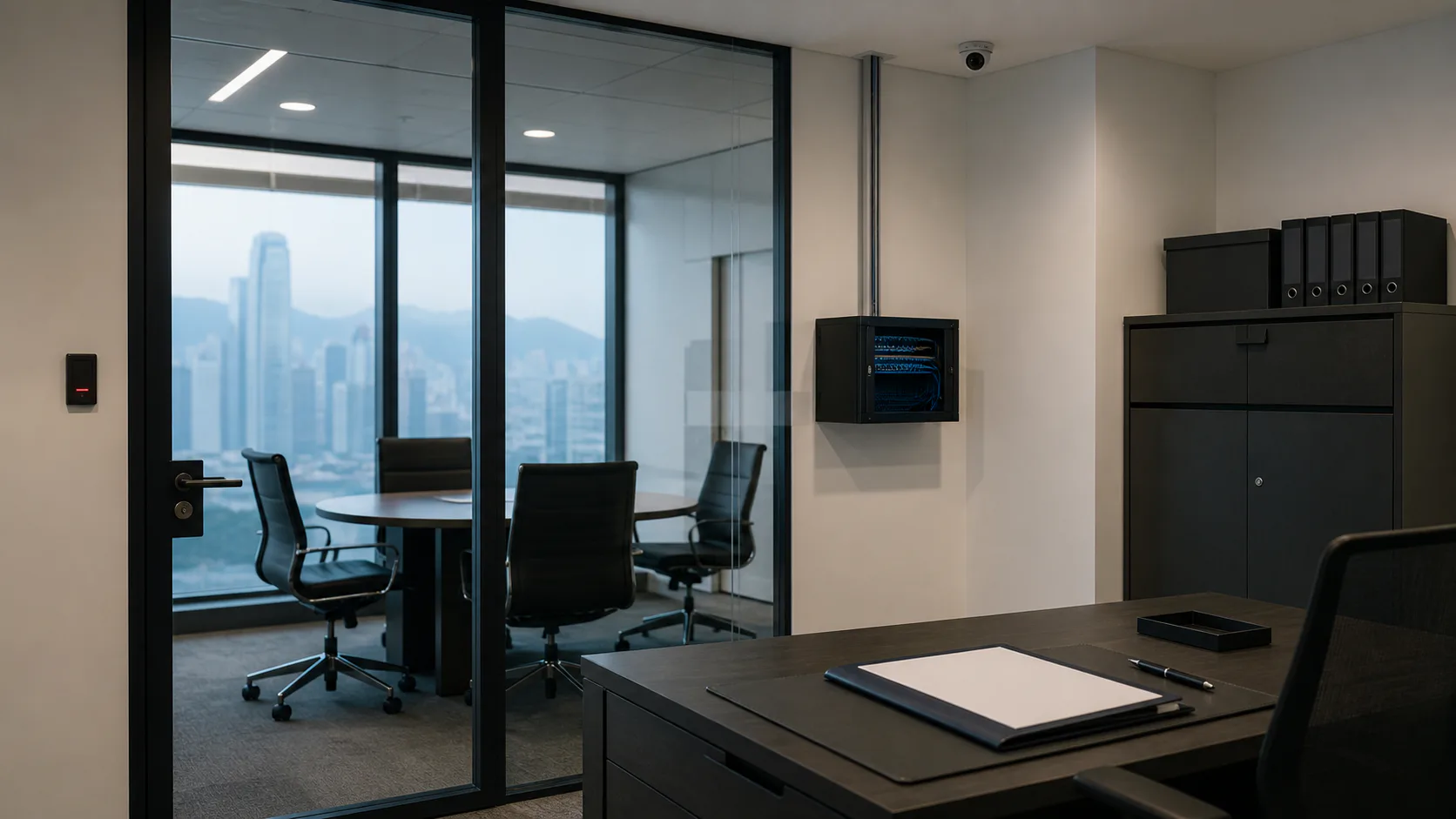 A private office with controlled access, dedicated connectivity, secure records storage and an enclosed meeting room.